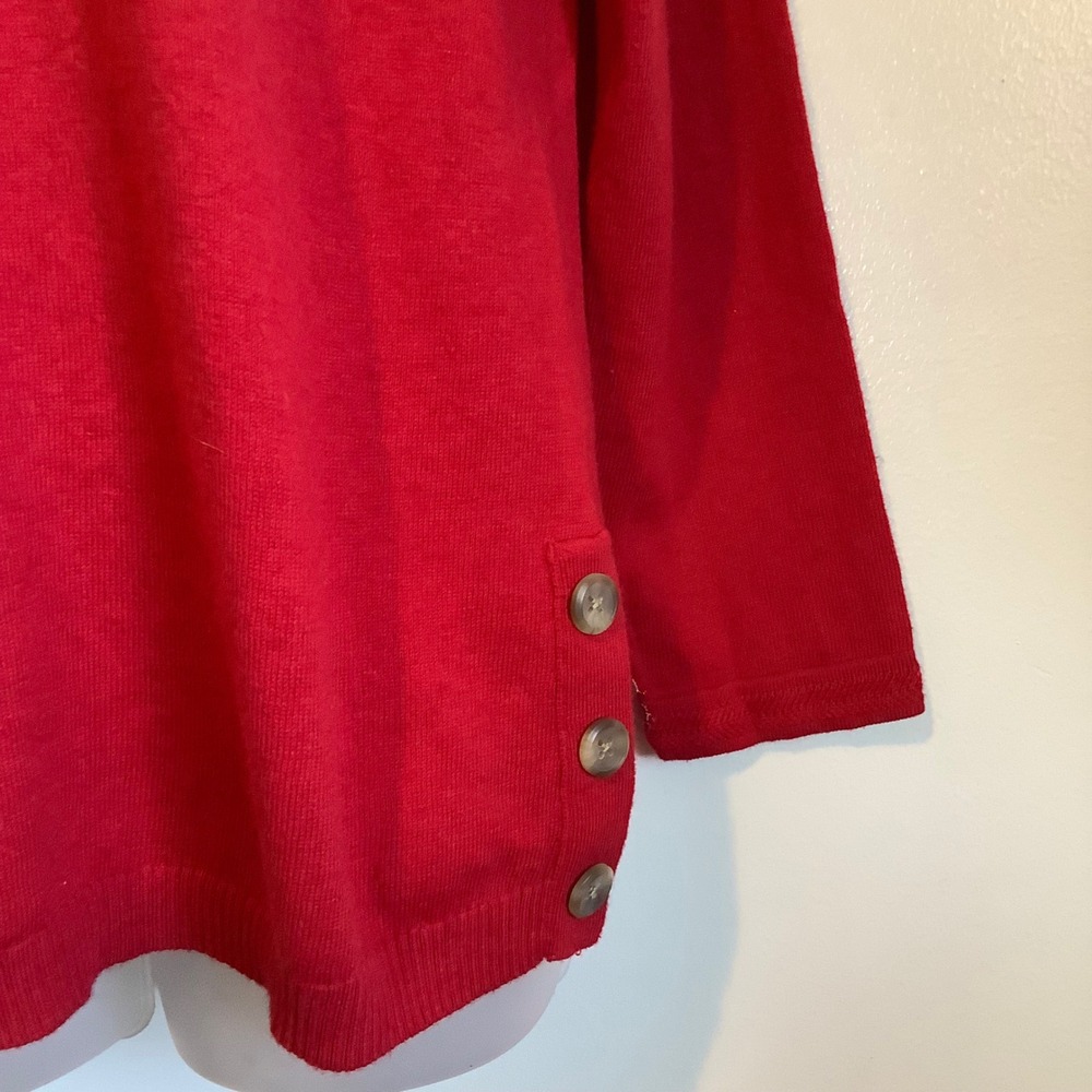 Talbots Petite Red V-Neck Sweater Button Side Detail Cotton Blend Size MP - Picture 2 of 13